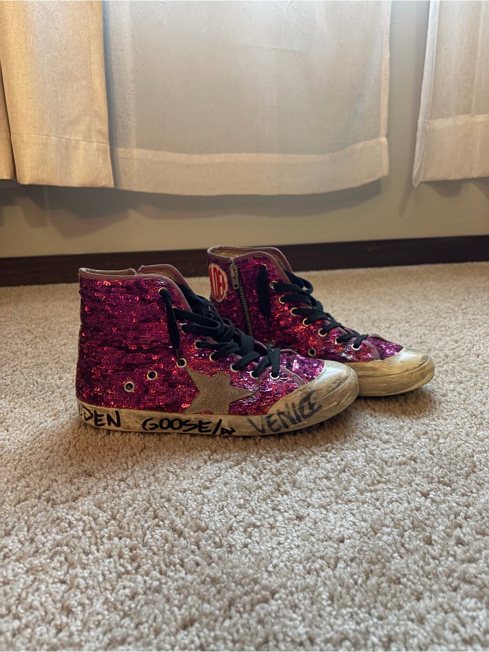 Golden Goose Francy High Top Sneakers Fuchsia Sequin “Venice” Size 36